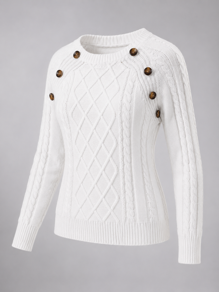 Solenwyn | Pull Torsadé Boutons Épaule pour Femme