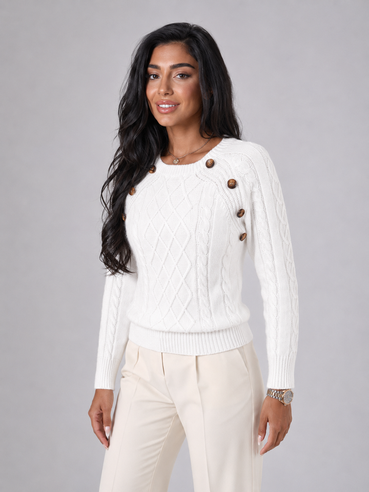 Solenwyn | Pull Torsadé Boutons Épaule pour Femme