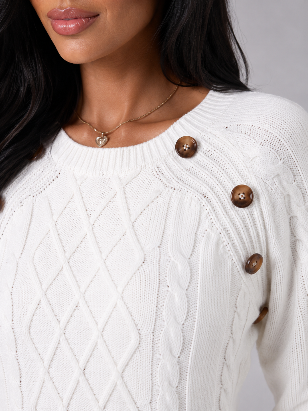 Solenwyn | Pull Torsadé Boutons Épaule pour Femme