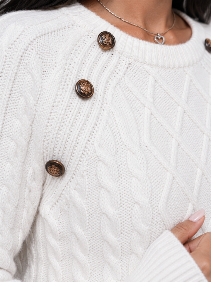 Solenwyn | Pull Torsadé Boutons Épaule pour Femme