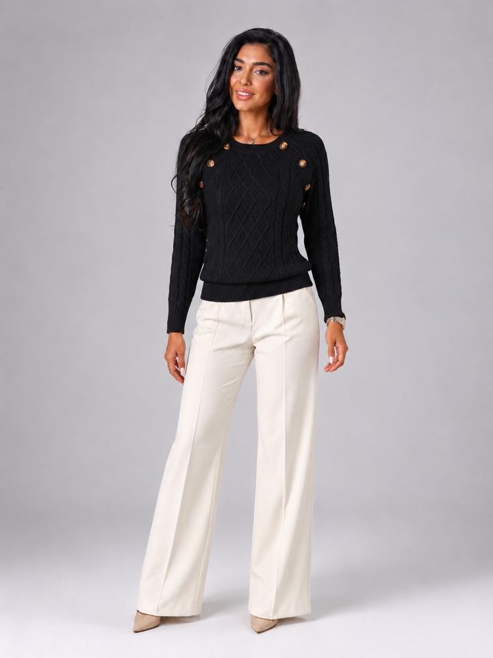 Solenwyn | Pull Torsadé Boutons Épaule pour Femme