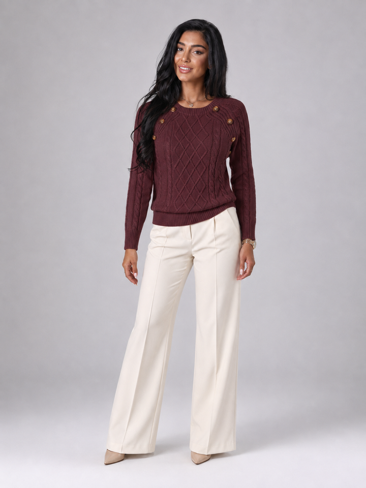 Solenwyn | Pull Torsadé Boutons Épaule pour Femme