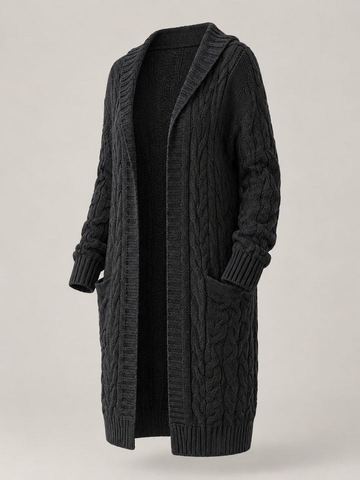 Marisenne | Cardigan Long Torsadé à Capuche pour Femme