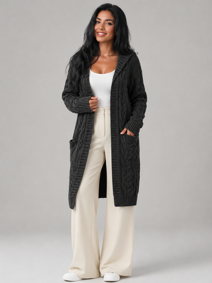 Marisenne | Cardigan Long Torsadé à Capuche pour Femme
