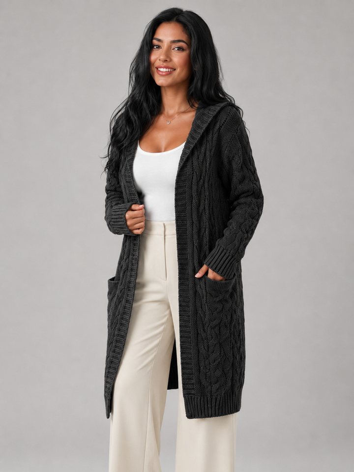 Marisenne | Cardigan Long Torsadé à Capuche pour Femme