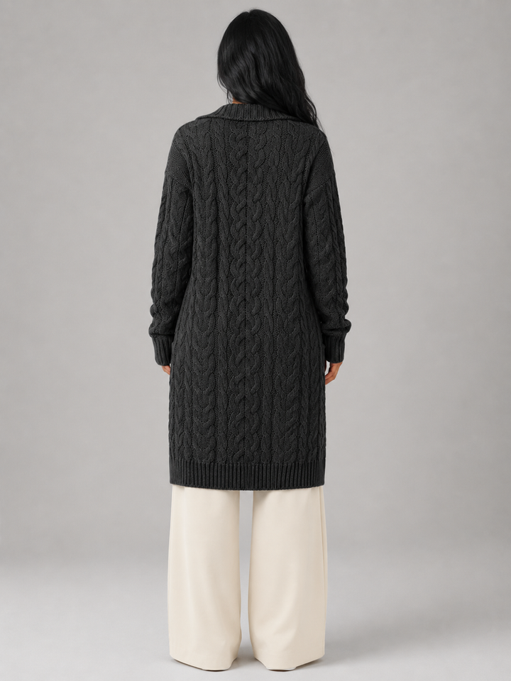Marisenne | Cardigan Long Torsadé à Capuche pour Femme