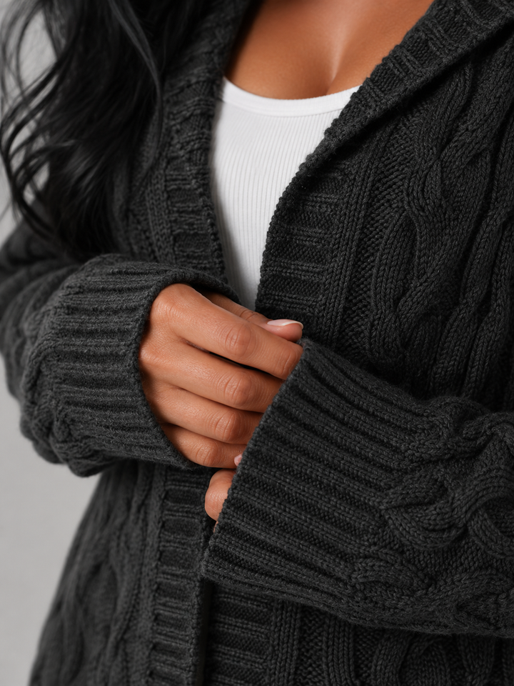 Marisenne | Cardigan Long Torsadé à Capuche pour Femme