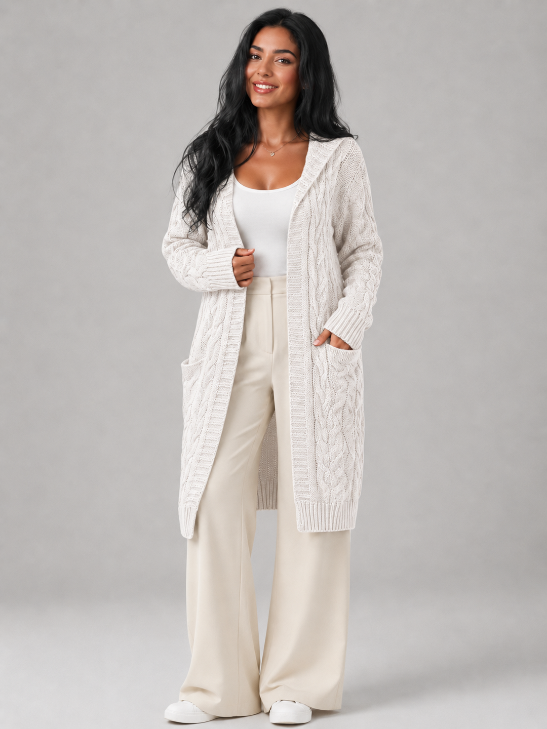 Marisenne | Cardigan Long Torsadé à Capuche pour Femme