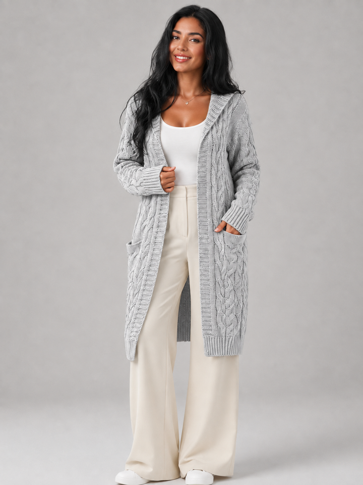 Marisenne | Cardigan Long Torsadé à Capuche pour Femme