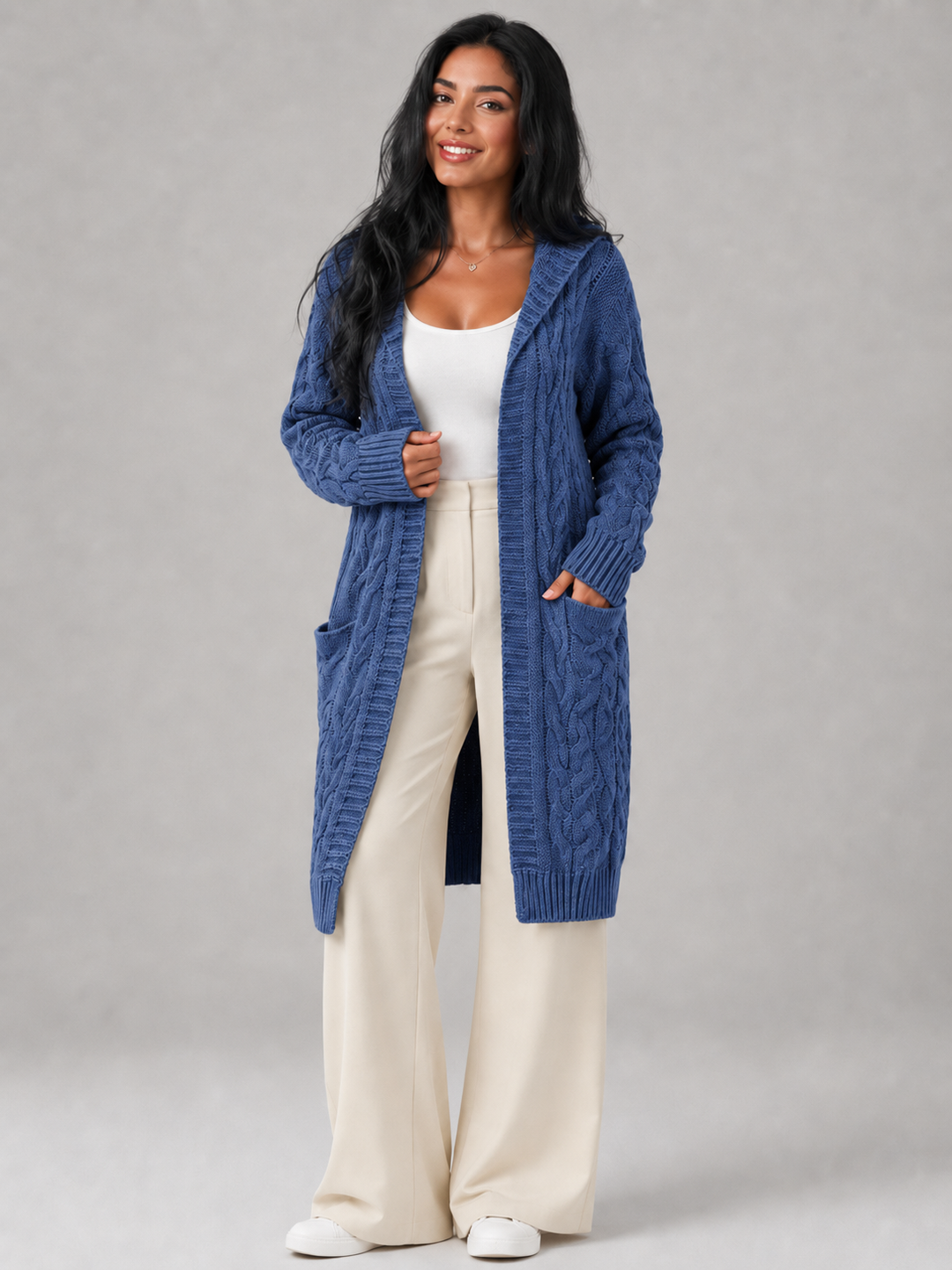 Marisenne | Cardigan Long Torsadé à Capuche pour Femme