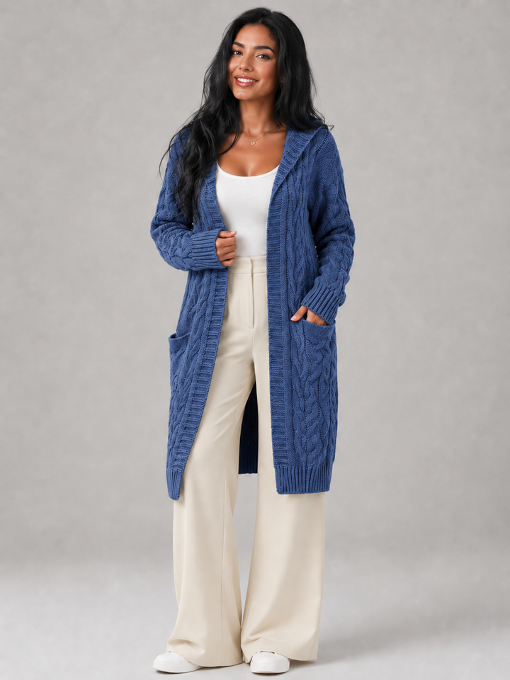 Marisenne | Cardigan Long Torsadé à Capuche pour Femme