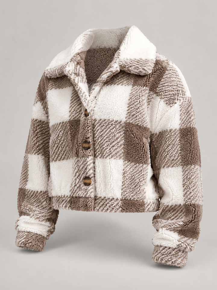 Corianne | Veste Sherpa Carreaux Boutonnée pour Femme