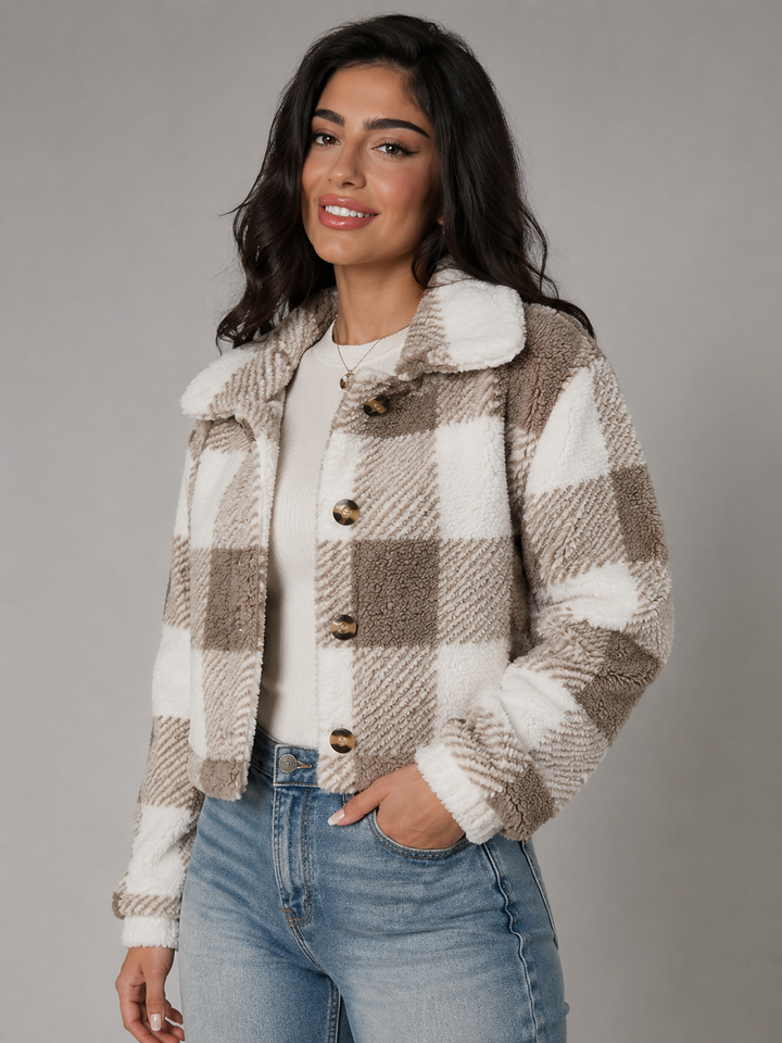Corianne | Veste Sherpa Carreaux Boutonnée pour Femme