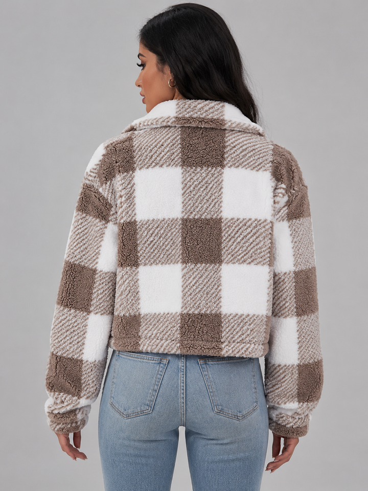 Corianne | Veste Sherpa Carreaux Boutonnée pour Femme