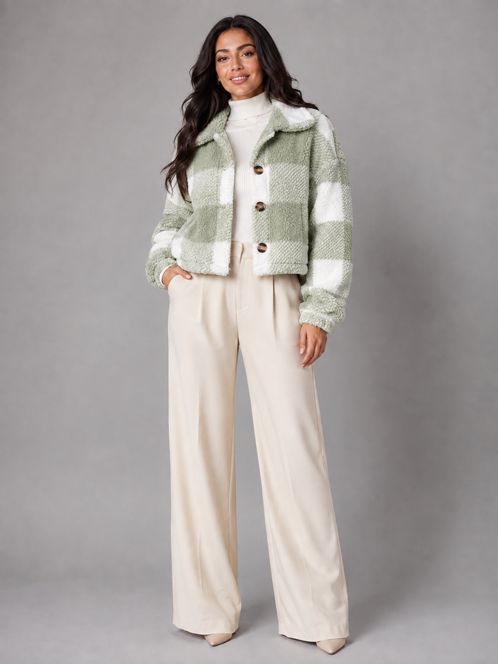 Corianne | Veste Sherpa Carreaux Boutonnée pour Femme
