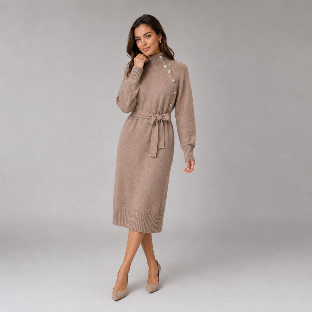 Marguerite | Robe Midi Col Roulé Ceinturée