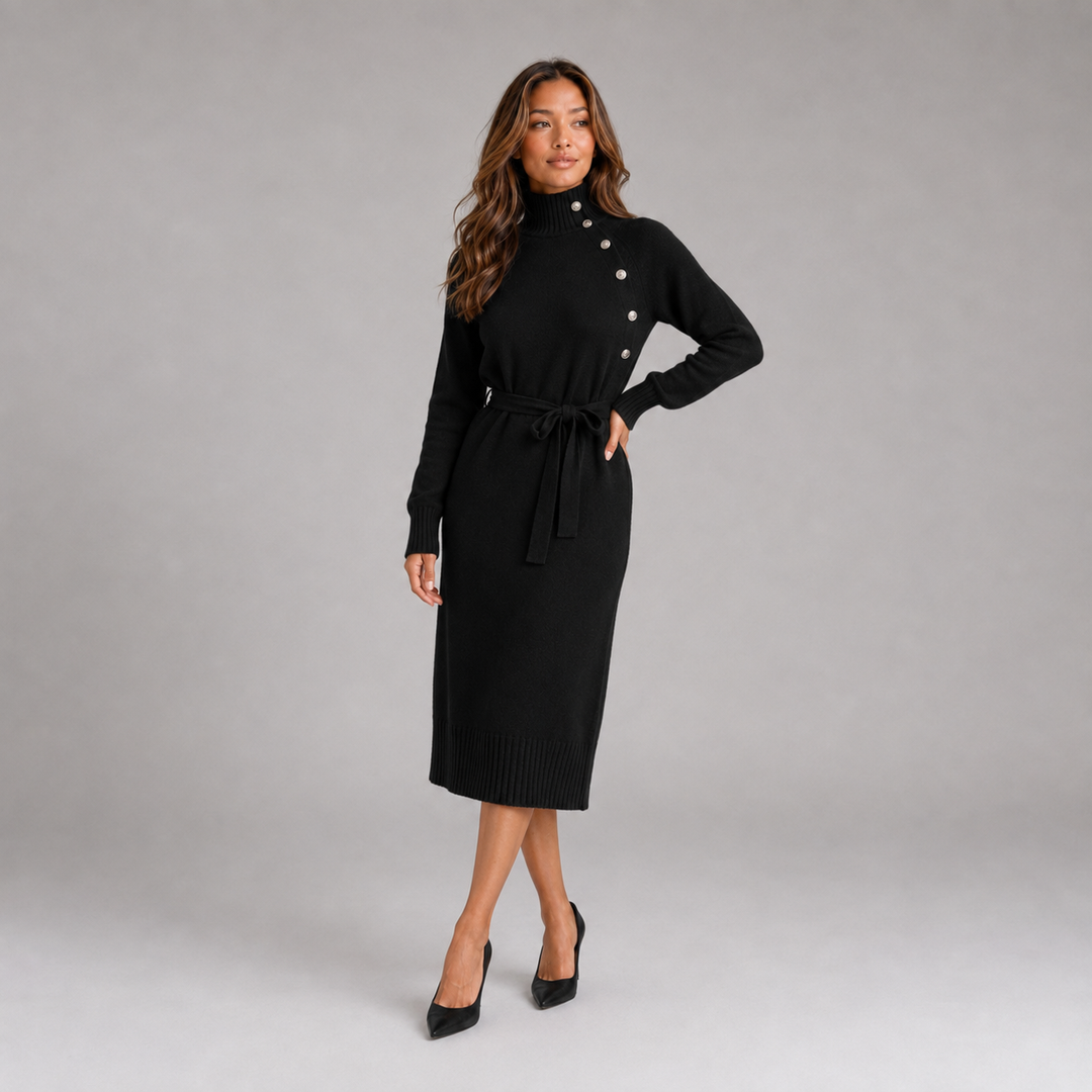 Marguerite | Robe Midi Col Roulé Ceinturée