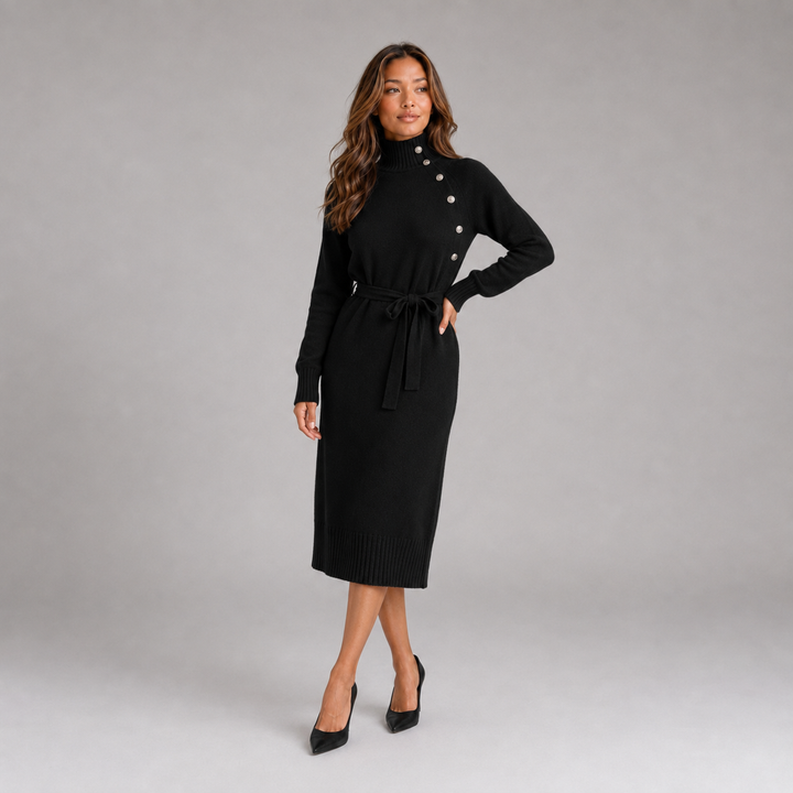 Marguerite | Robe Midi Col Roulé Ceinturée