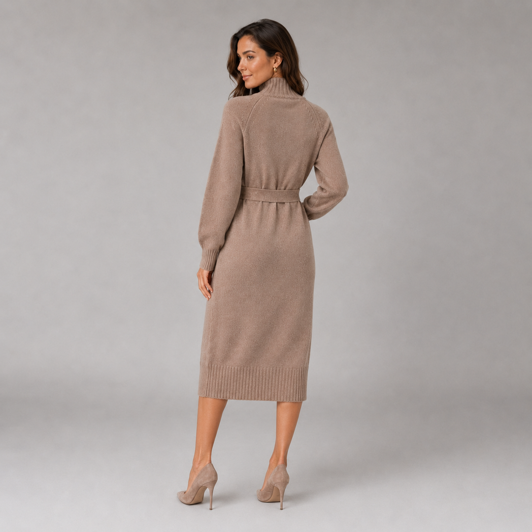 Marguerite | Robe Midi Col Roulé Ceinturée