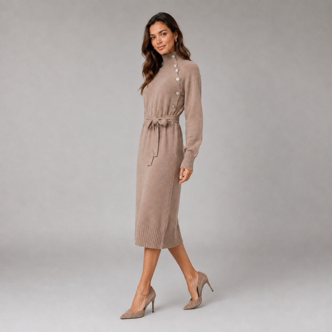 Marguerite | Robe Midi Col Roulé Ceinturée