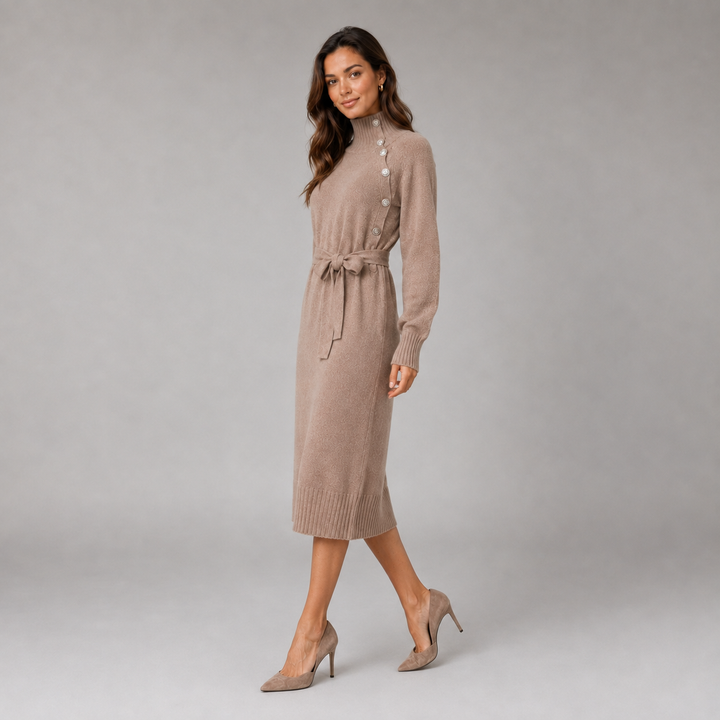 Marguerite | Robe Midi Col Roulé Ceinturée