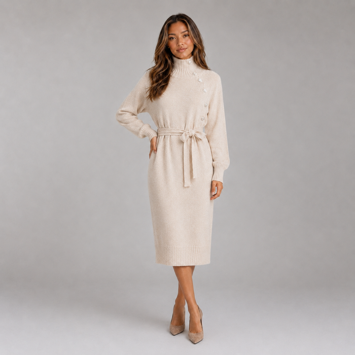 Marguerite | Robe Midi Col Roulé Ceinturée