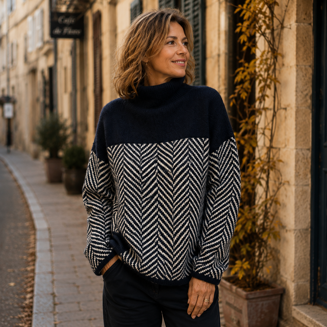Margaux | Pull Graphique Femme à Motif Contrasté