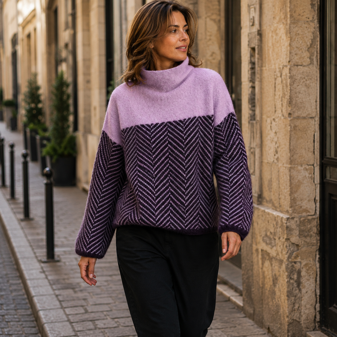 Margaux | Pull Graphique Femme à Motif Contrasté