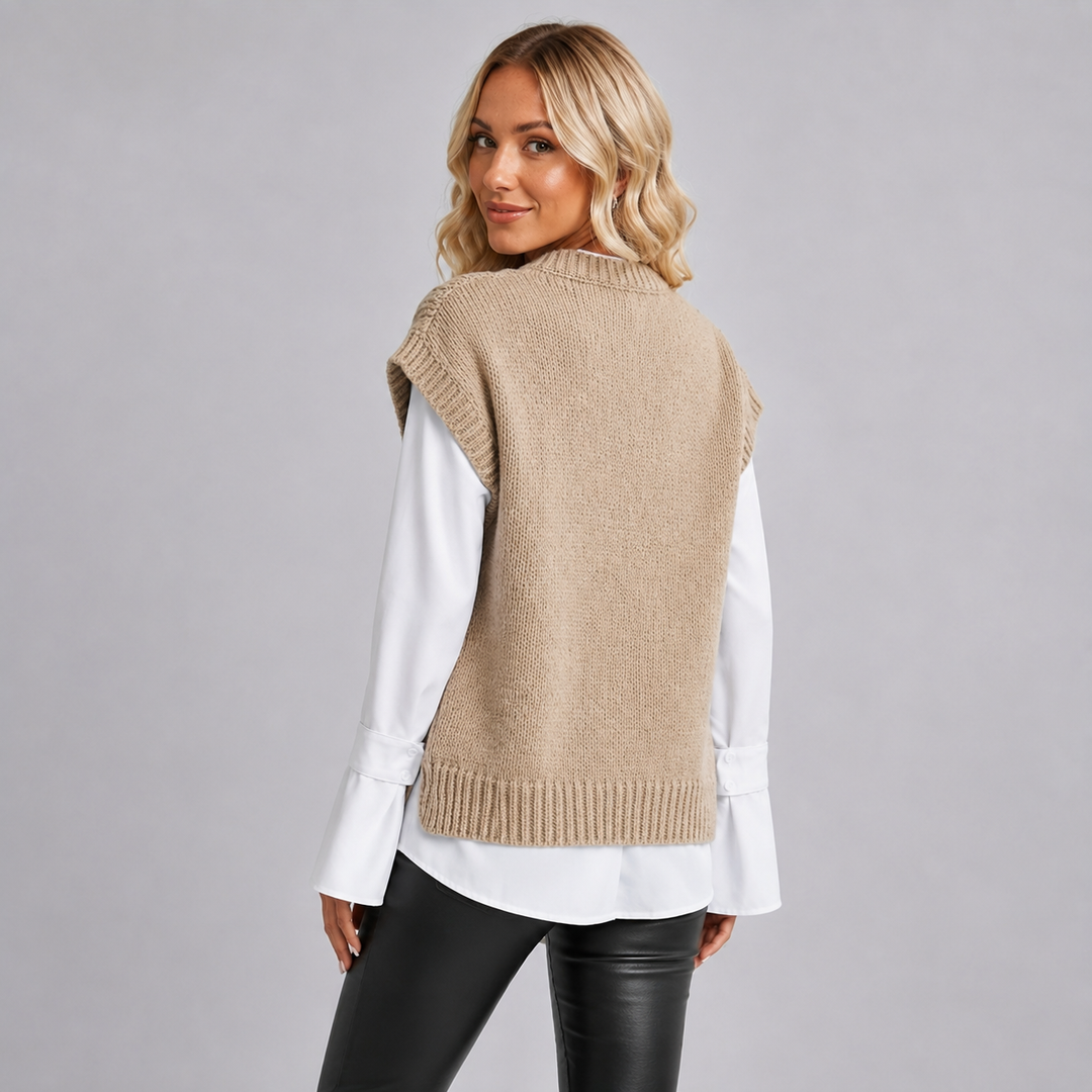 Josephine | Gilet en Maille Torsadée Col Rond