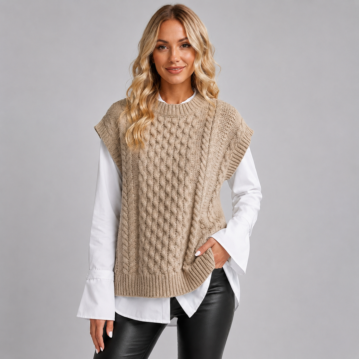Josephine | Gilet en Maille Torsadée Col Rond
