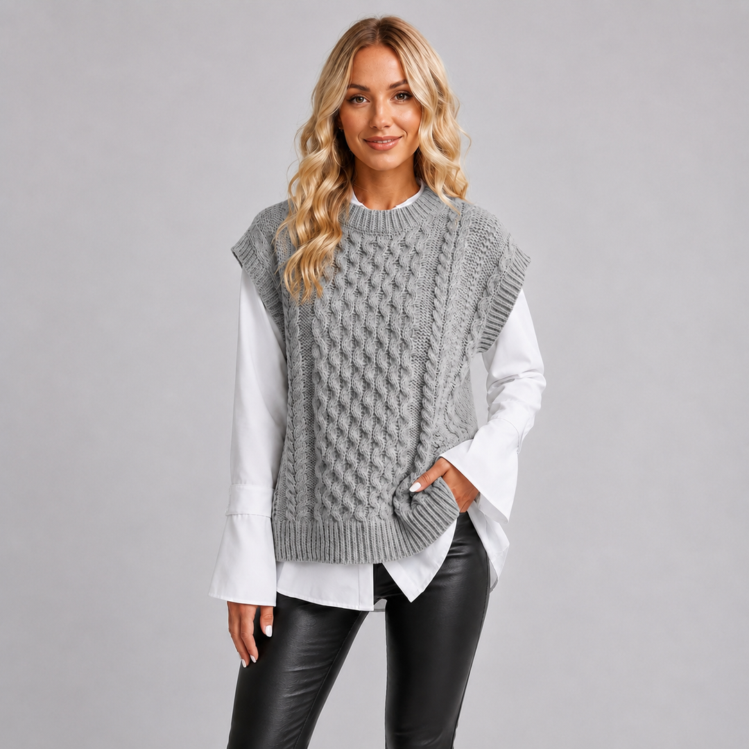 Josephine | Gilet en Maille Torsadée Col Rond