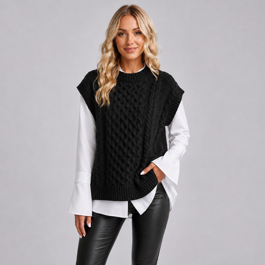 Josephine | Gilet en Maille Torsadée Col Rond