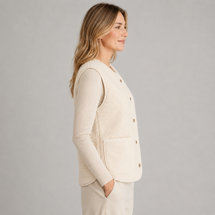 Bellamy | Gilet Sans Manches en Peluche à Boutons