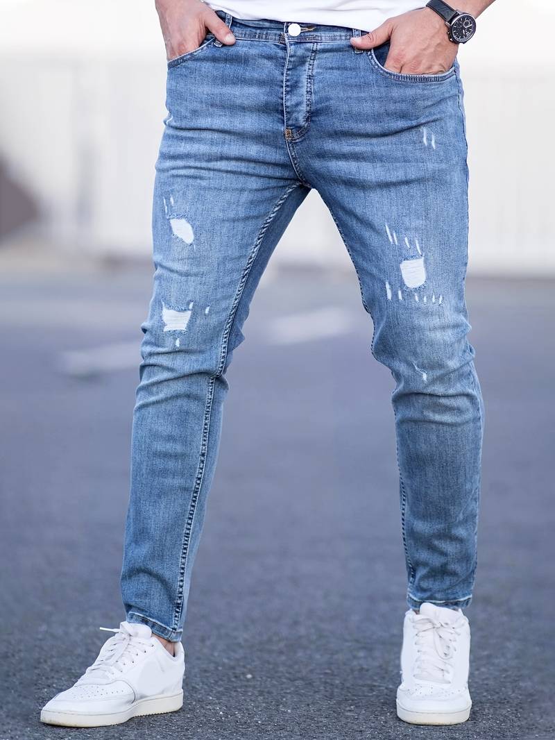 Jean ajusté en denim usé pour hommes