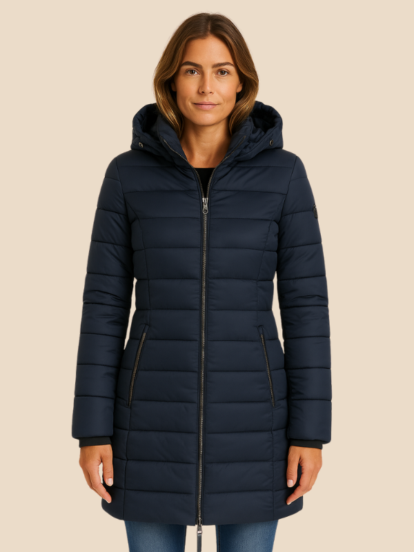 Célestine | Veste Matelassée Longue à Capuche et Zip