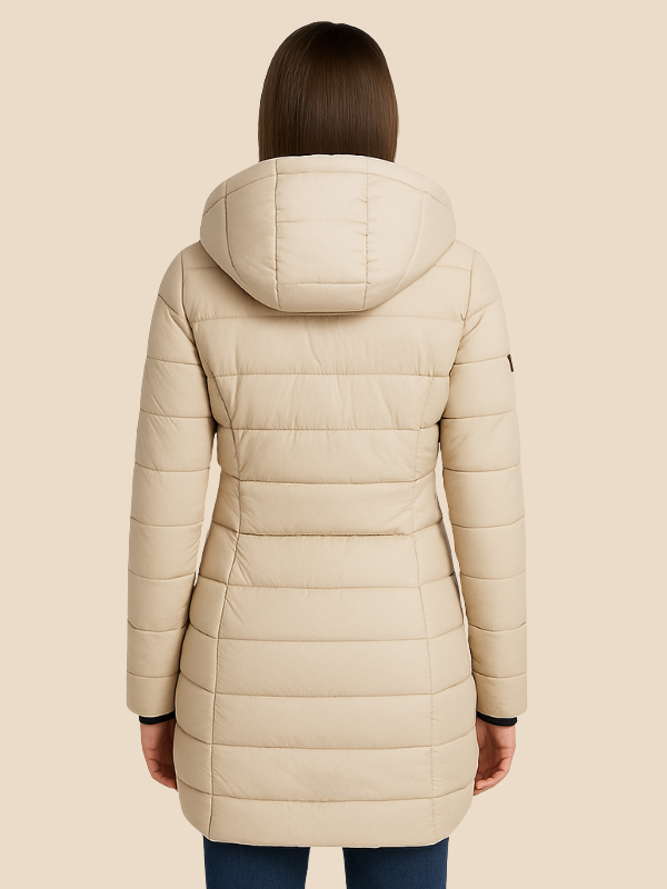 Célestine | Veste Matelassée Longue à Capuche et Zip