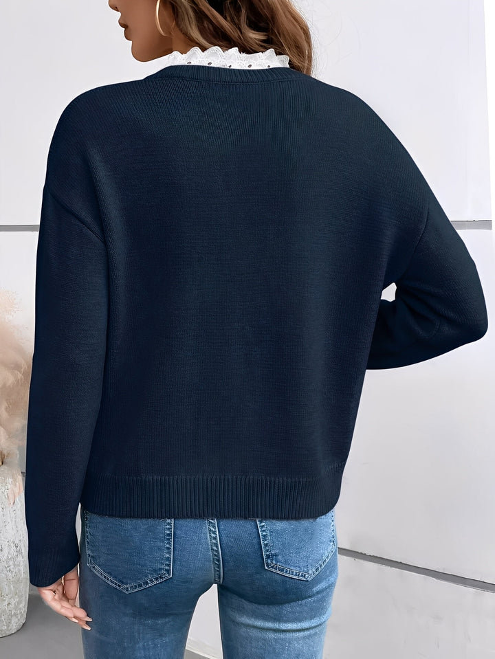 Blouse élégante à col en dentelle pour femme | Virelia