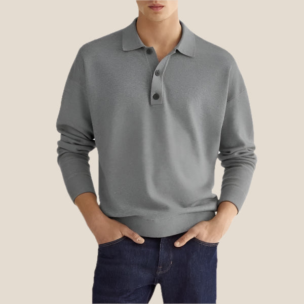 Polo homme manches longues en maille douce coupe régulière