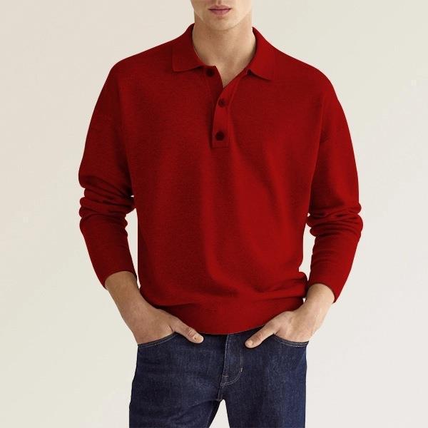 Polo homme manches longues en maille douce coupe régulière