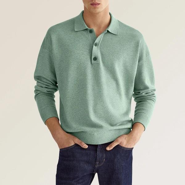 Polo homme manches longues en maille douce coupe régulière