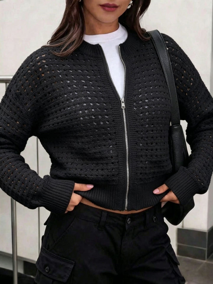 Melanie | Cardigan Court en Crochet à Zip pour Femmes