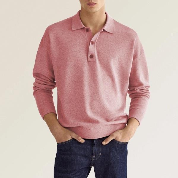 Polo homme manches longues en maille douce coupe régulière