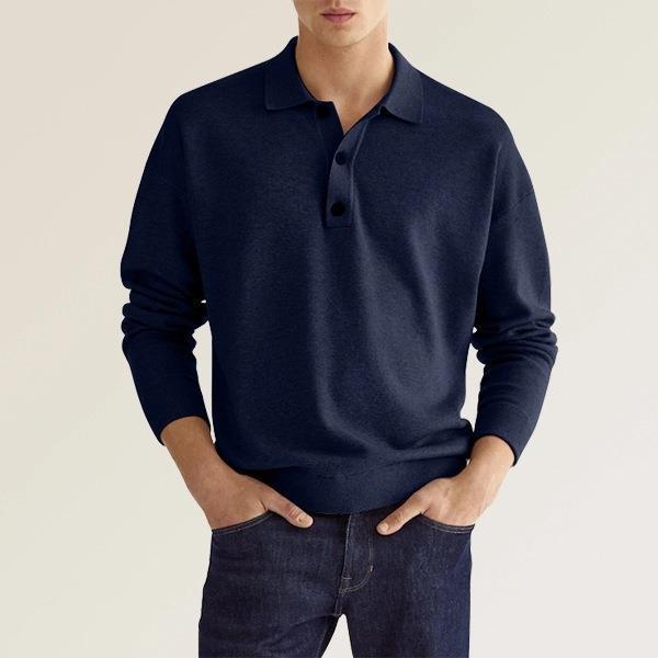 Polo homme manches longues en maille douce coupe régulière