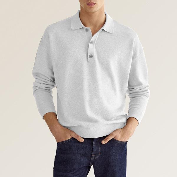 Polo homme manches longues en maille douce coupe régulière