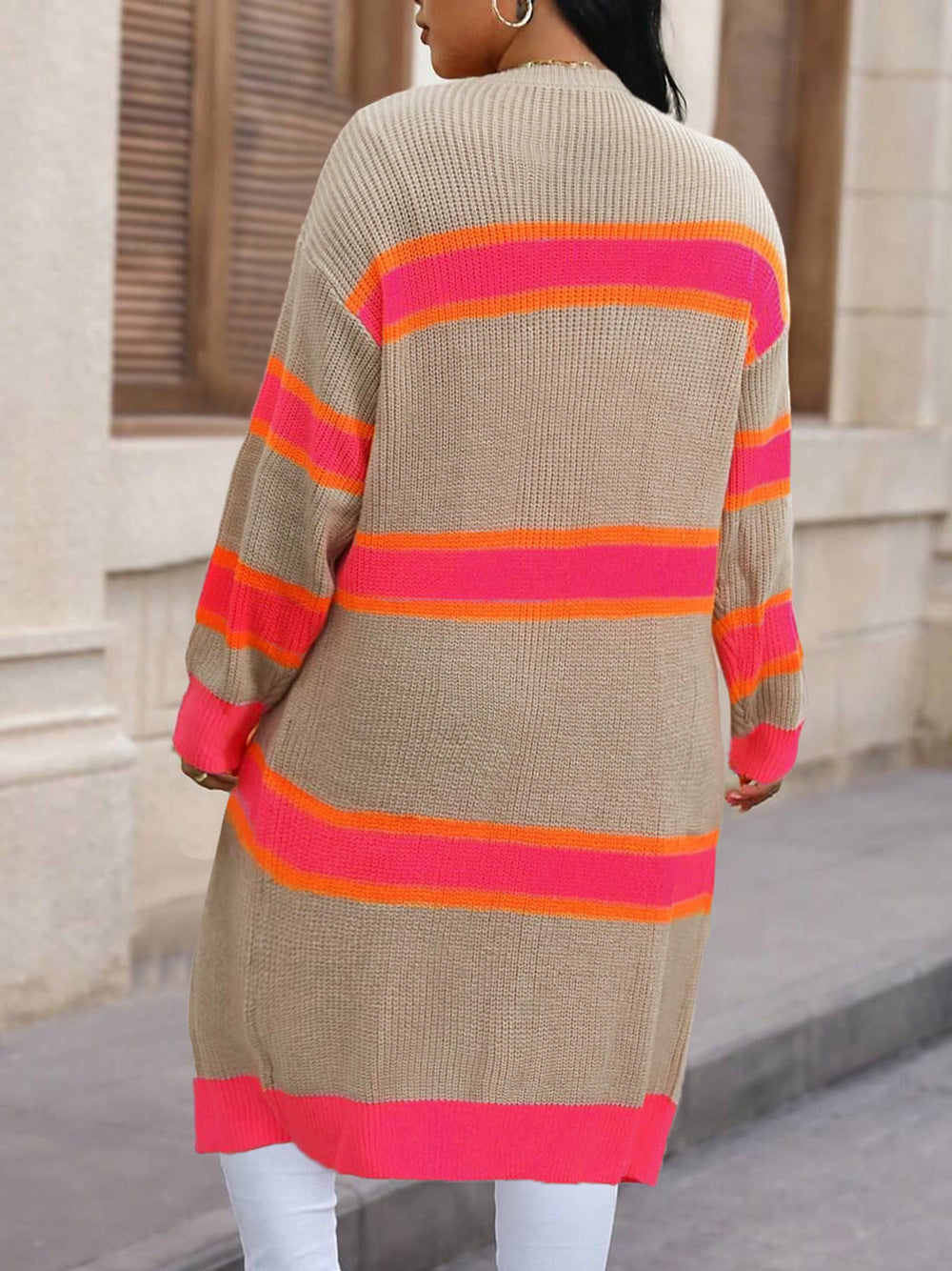 Valerise | Cardigan Duster Rayé en Maille Ouverte pour Femme