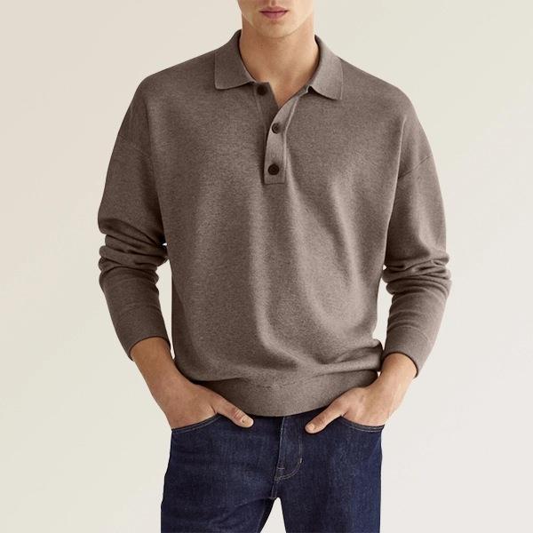 Polo homme manches longues en maille douce coupe régulière