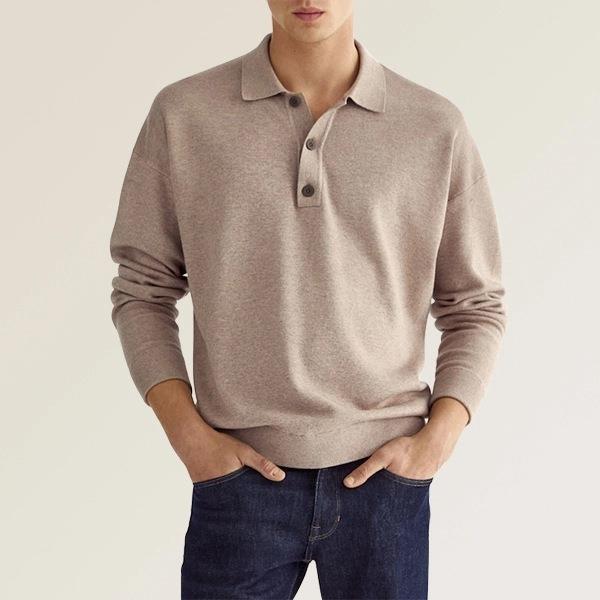 Polo homme manches longues en maille douce coupe régulière