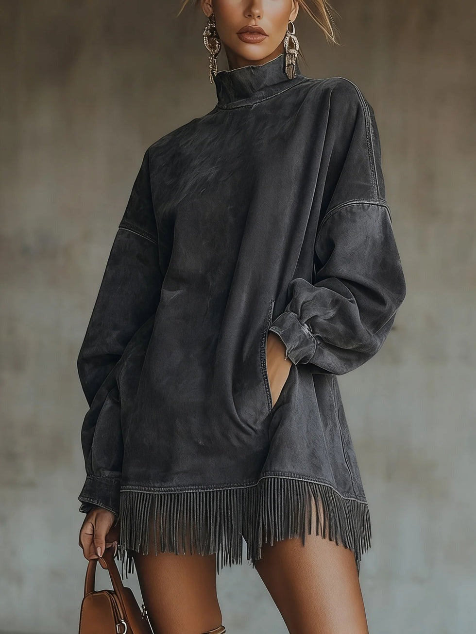 Robe Col Roulé Avec Ourlet À Franges | Selaria