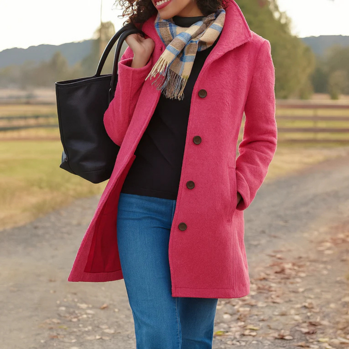 Manteau long boutonné coupe droite pour femme | Auriane