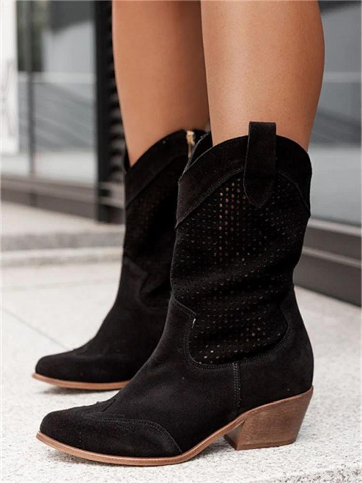 Bottines cowboy blanches perforées avec talon bloc